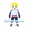 Hockey Player Mascot Costume with Yellow Hair and White Sports Uniform