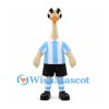 Ostrich Mascot Costume with Blue Striped Soccer Shirt and Black Shorts