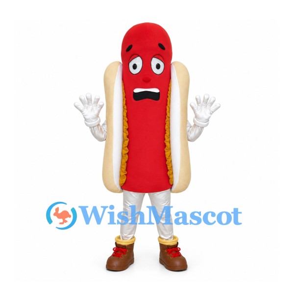 Hot Dog Mascot Costume with Red Sausage and White Gloves