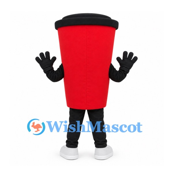 Coffee Cup Mascot Costume in Red with Black Lid