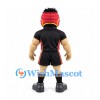 Rugby Player Mascot Costume with Red Scrum Cap and Black Uniform