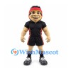 Rugby Player Mascot Costume with Red Scrum Cap and Black Uniform