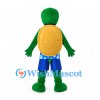 Turtle Mascot Costume in Green with Yellow Shell and Blue Sports Shorts