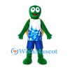 Turtle Mascot Costume in Green with Yellow Shell and Blue Sports Shorts