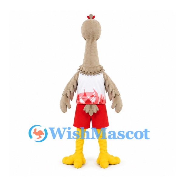 Ostrich Mascot Costume in Beige with Red and White Sports Uniform