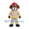 Firefighter Dog Mascot Costume with Red Helmet and Beige Uniform