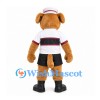 Dog Mascot Costume in Tan with White Cap and Striped Sports Shirt