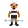 Dog Mascot Costume in Tan with White Cap and Striped Sports Shirt
