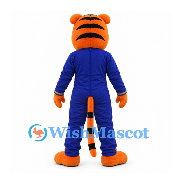 Tiger Mascot Costume with Blue Embroidered Outfit