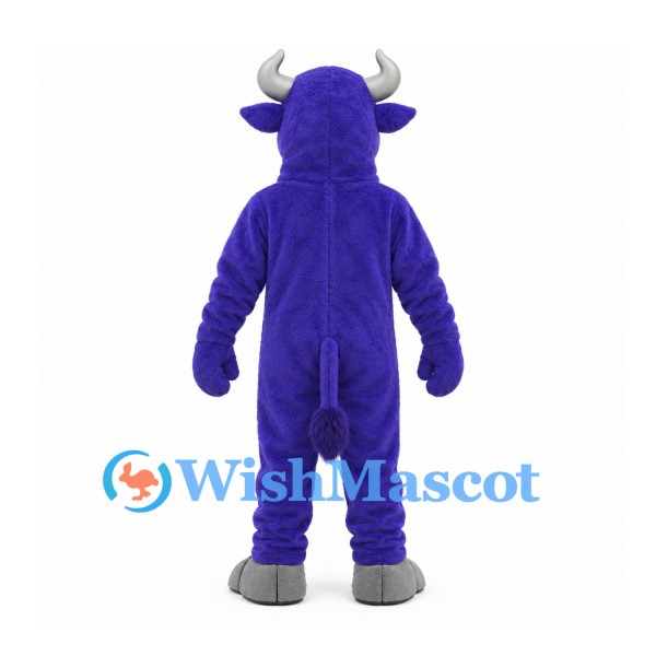 Bull Mascot Costume in Purple with Gray Muzzle and Belly