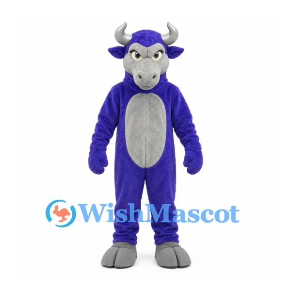 Bull Mascot Costume in Purple with Gray Muzzle and Belly