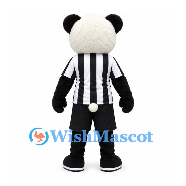 Panda Mascot Costume with Black and White Striped Referee Shirt