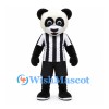 Panda Mascot Costume with Black and White Striped Referee Shirt