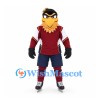 Eagle Mascot Costume with Burgundy Hockey Uniform and Ice Skates