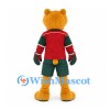 Bear Mascot Costume in Gold with Red and Green Hockey Uniform