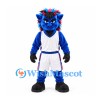 Blue Devil Mascot Costume with Multicolor Mane and White Basketball Uniform