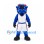 Blue Devil Mascot Costume with Multicolor Mane and White Basketball Uniform