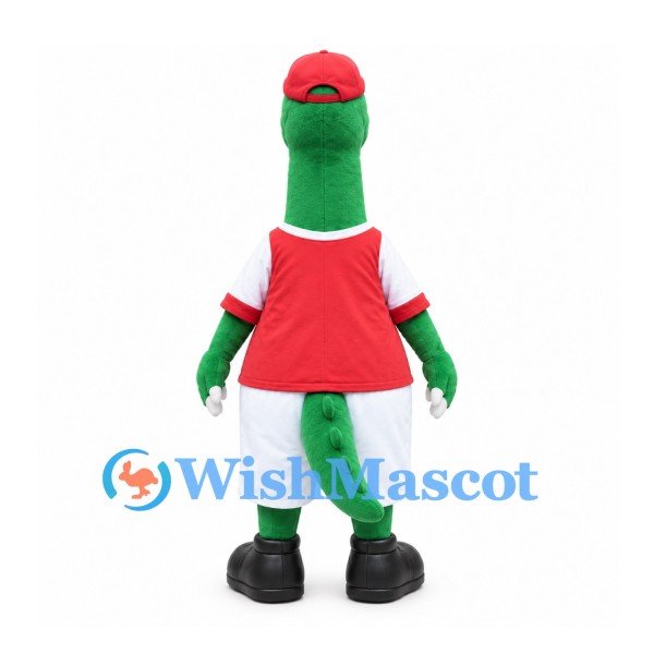 Dinosaur Mascot Costume in Green with Red Cap and White Shorts