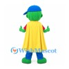 Superhero Boy Mascot Costume with Green Face and Yellow Cape