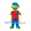 Superhero Boy Mascot Costume with Green Face and Yellow Cape