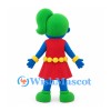 Superhero Girl Mascot Costume with Blue Face and Green Ponytail
