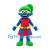 Superhero Girl Mascot Costume with Blue Face and Green Ponytail