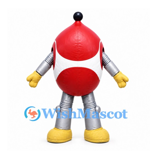 Robot Mascot Costume in Red and White with Silver Limbs