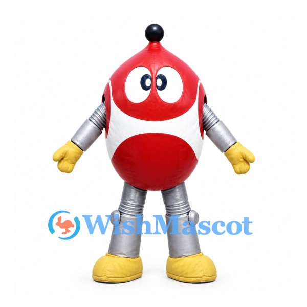 Robot Mascot Costume in Red and White with Silver Limbs