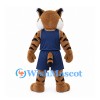 Lynx Mascot Costume in Brown with Navy Basketball Uniform and Tufted Ears