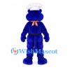 Bear Chef Mascot Costume in Blue with White Hat and Gingham Scarf