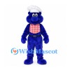 Bear Chef Mascot Costume in Blue with White Hat and Gingham Scarf