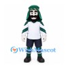 Bearded Man Mascot Costume with Green Headdress and White Sports Shirt