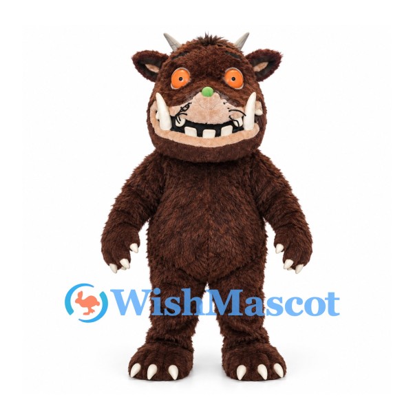 Forest Monster Mascot Costume in Brown with Horns Tusks and Back Spikes