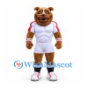 Bear Mascot Costume in Brown with Muscular White Sports Outfit