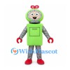 Robot Mascot Costume in Lime Green with Silver Limbs and Red Windup Key