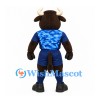 Bull Mascot Costume in Brown with Blue Camouflage Sports Uniform