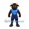 Bull Mascot Costume in Brown with Blue Camouflage Sports Uniform