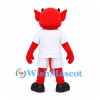 Red Devil Mascot Costume with White Sports Uniform and Red Scarf