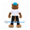 Lion Mascot Costume with Blue Cap and White Shirt with Black Pants