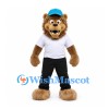 Lion Mascot Costume with Blue Cap and White Shirt with Black Pants
