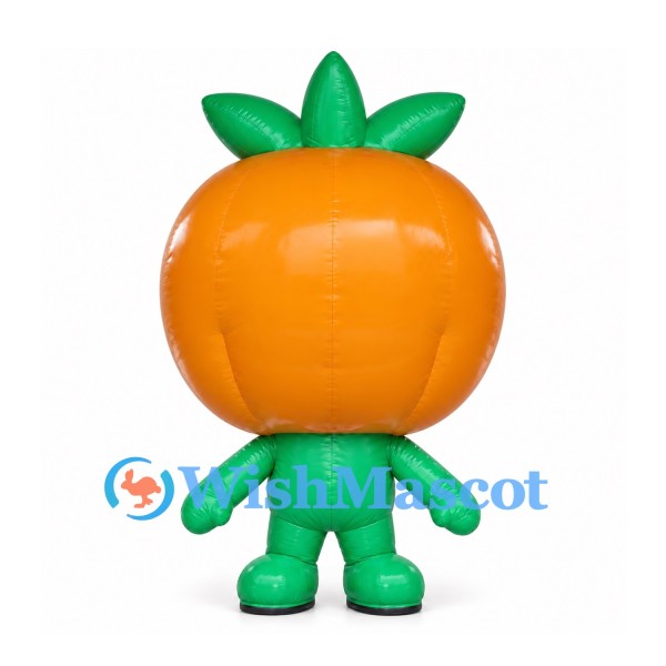 Pumpkin Mascot Costume in Orange with Green Leaf Crown and Body