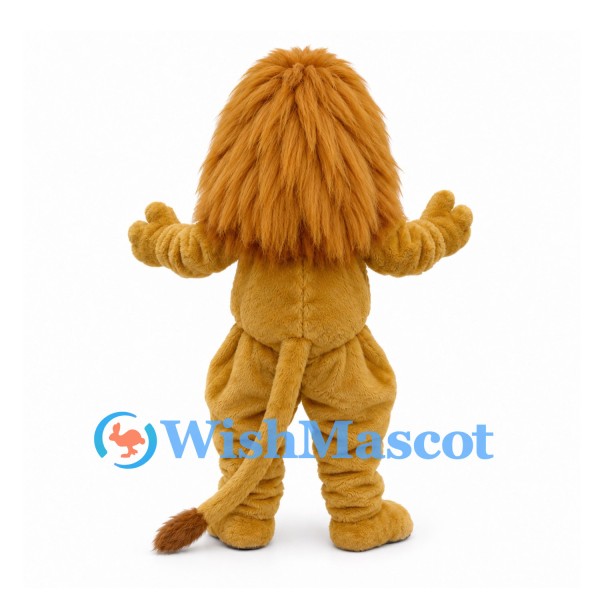Lion Mascot Costume in Gold with Long Mane and Open Mouth
