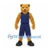 Cougar Mascot Costume in Gold with Navy Basketball Uniform