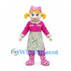 Farmer Girl Mascot Costume with Pink Checkered Headscarf and Floral Apron
