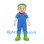 Farmer Boy Mascot Costume with Blue Cap and Overalls and Green Boots