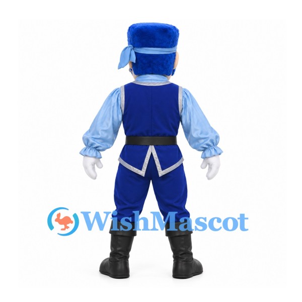 Pirate Mascot Costume with Blue Hat and Eye Patch