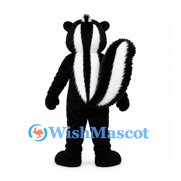 Skunk Mascot Costume in Black and White with Large Striped Tail