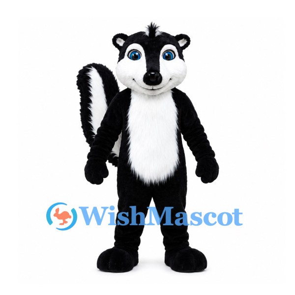 Skunk Mascot Costume in Black and White with Large Striped Tail