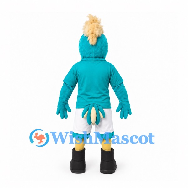 Eagle Mascot Costume in Teal with Cream Crest and White Shorts