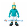Eagle Mascot Costume in Teal with Cream Crest and White Shorts